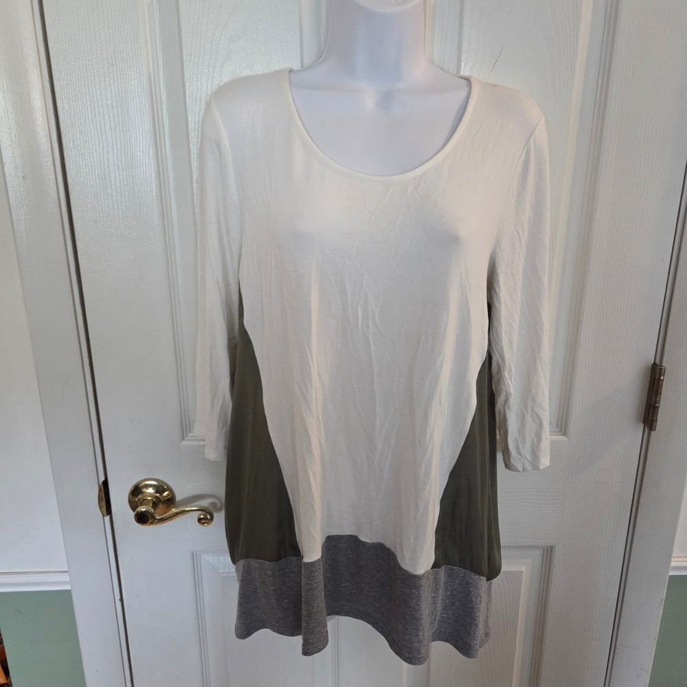 Dolan Left Coast Collection Colorblock Tunic Top White Olive Gray Medium Basic